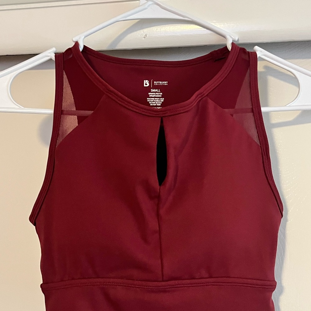 BuffBunny Maroon Sleeveless Top with Mesh Accent